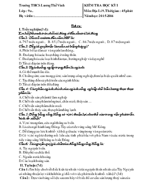 Kiểm tra học kỳ I môn địa lí 9. thời gian 45 phút năm học 2015-2016